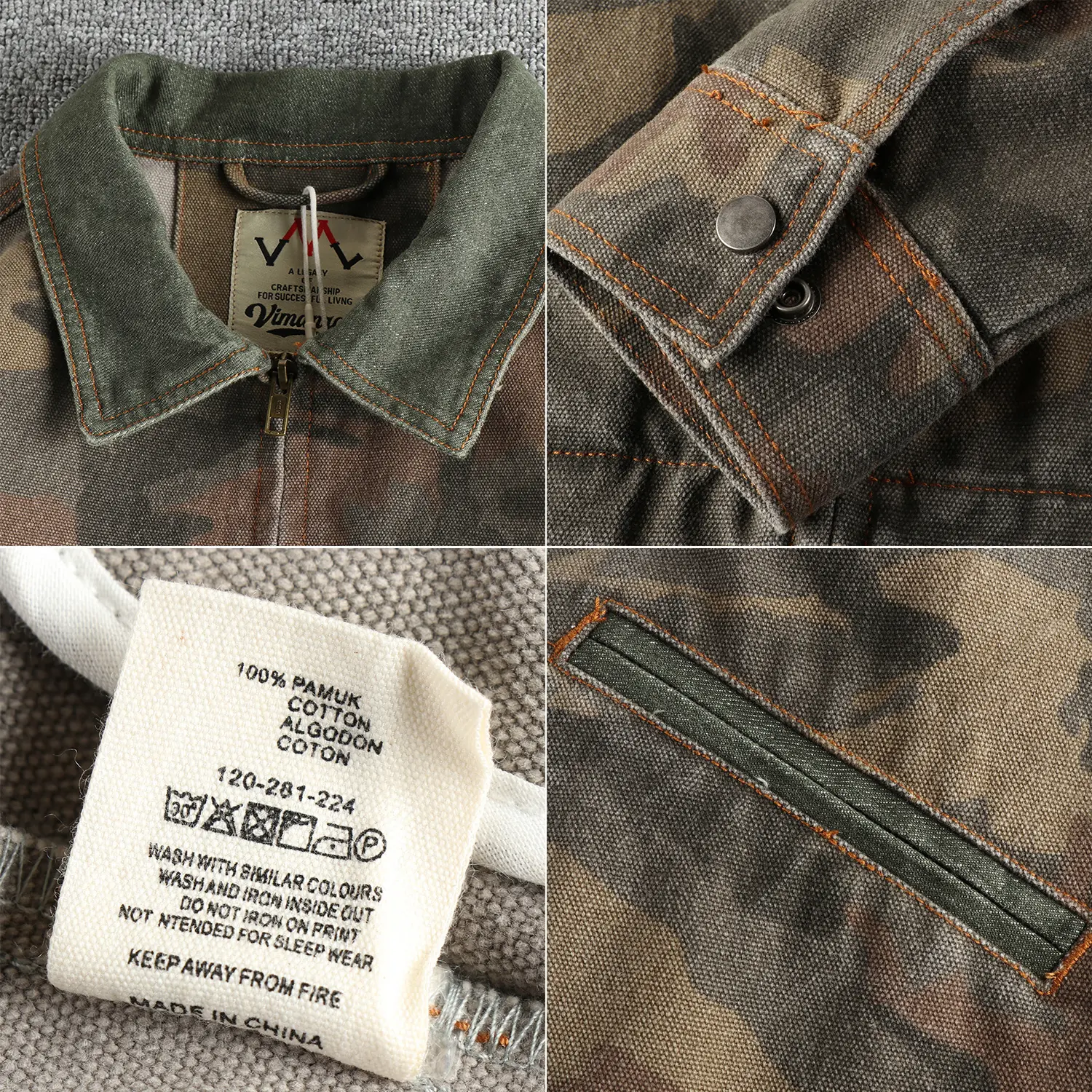 2025 Spring and Autumn New American Retro Woven Detroit Cargo Jacket Men's 100% Cotton Washed Couple's Outdoor Hunting Coat