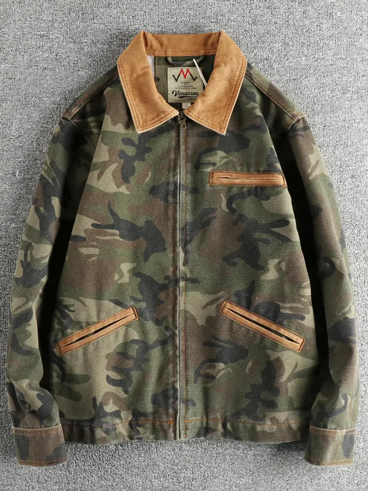 2025 Spring and Autumn New American Retro Woven Detroit Cargo Jacket Men's 100% Cotton Washed Couple's Outdoor Hunting Coat