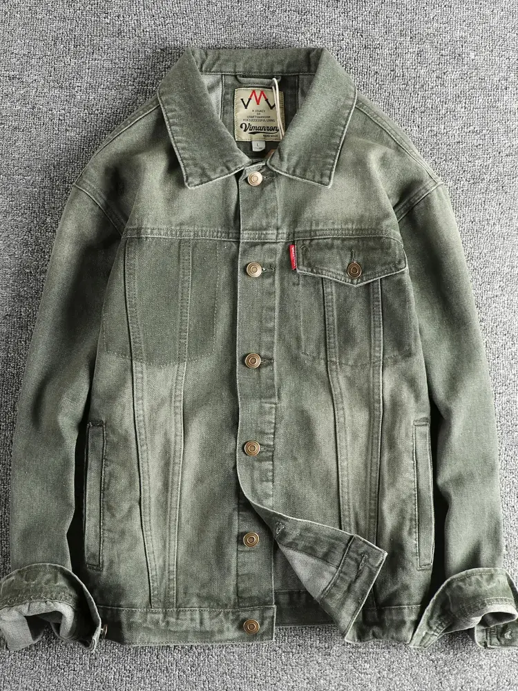 2025 Spring and Autumn New American Retro Denim Cargo Jacket Men's Simple Fashion 100% Cotton Washed Old Casual Loose Youth Coat