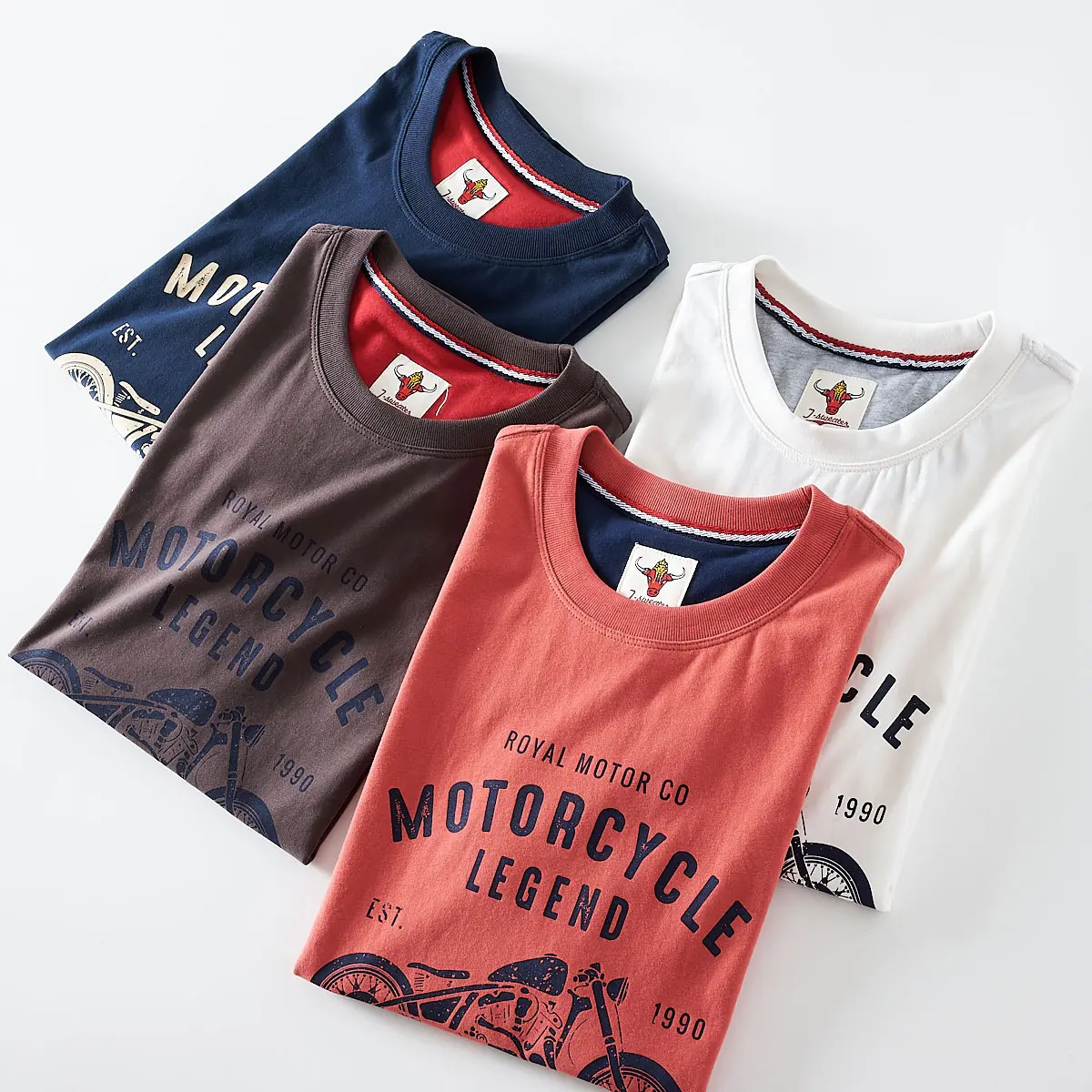 2025 Summer American Retro Short Sleeve O-neck Letter Motorcycle Printed T-shirt Men's Fashion 100% Cotton Washed Casual Tops