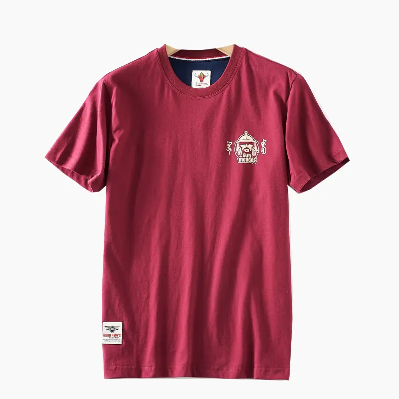 Summer New American Retro Short Sleeve O-neck Ethnic Style Elements Printed T-shirt Men's Fashion 100% Cotton Washed Casual Tops