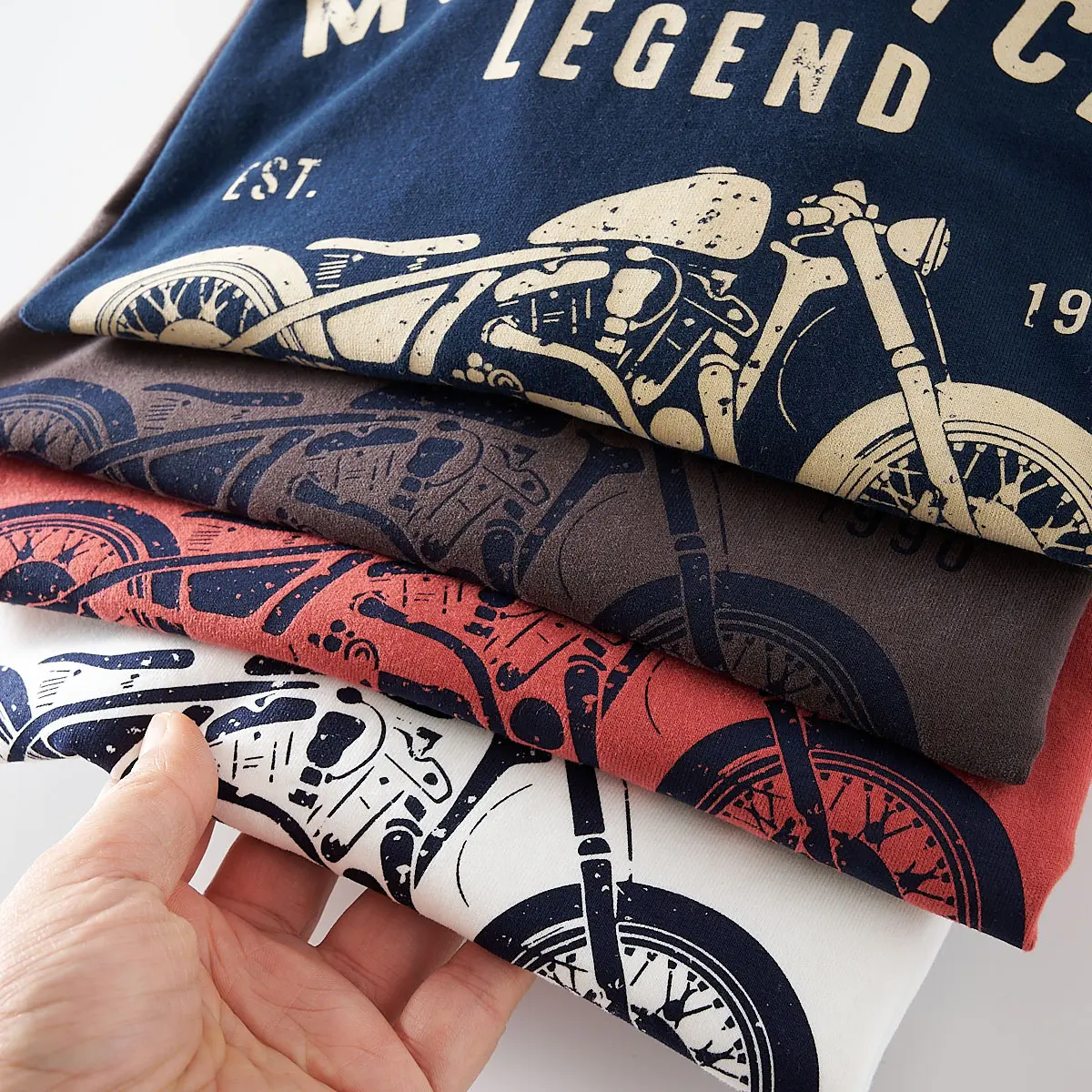 2025 Summer American Retro Short Sleeve O-neck Letter Motorcycle Printed T-shirt Men's Fashion 100% Cotton Washed Casual Tops