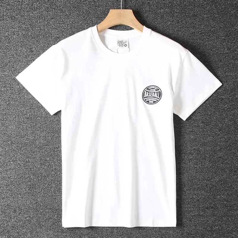 2025 Summer New American Retro Short Sleeve O-neck Sticker Printed T-shirt Men's Fashion 100% Cotton Washed Casual Youth Tops