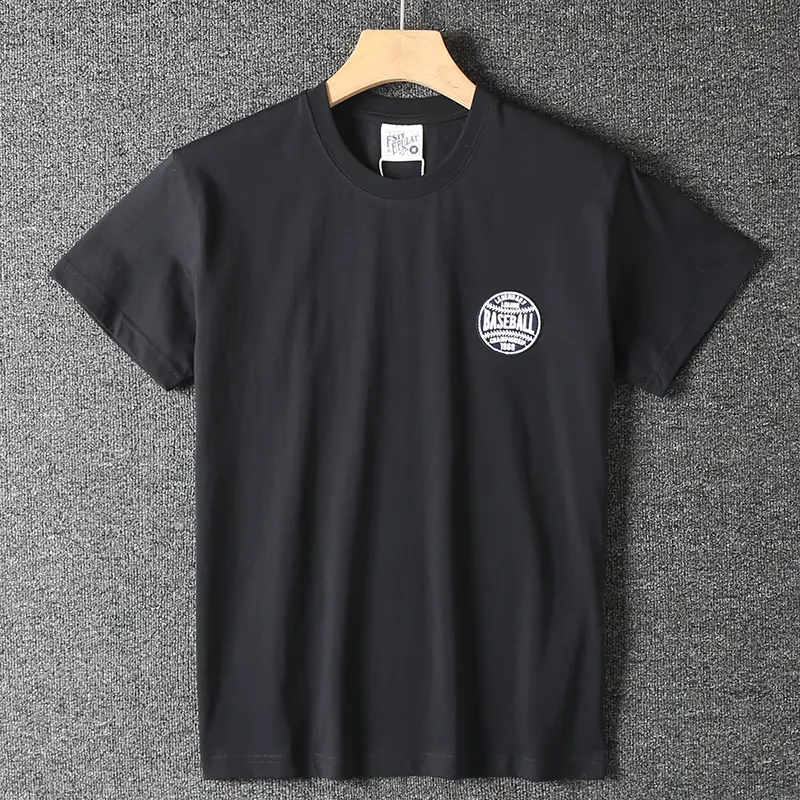 2025 Summer New American Retro Short Sleeve O-neck Sticker Printed T-shirt Men's Fashion 100% Cotton Washed Casual Youth Tops