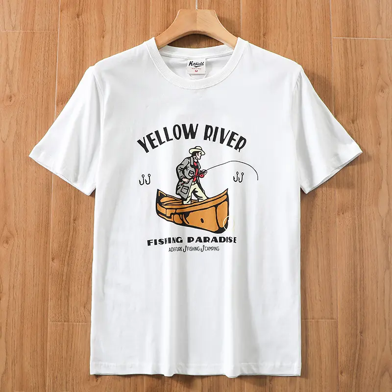 2025 Summer New American Retro 250g Short Sleeve O-neck Printed T-shirt Men's Fashion 100% Cotton Washed Casual Loose Tops