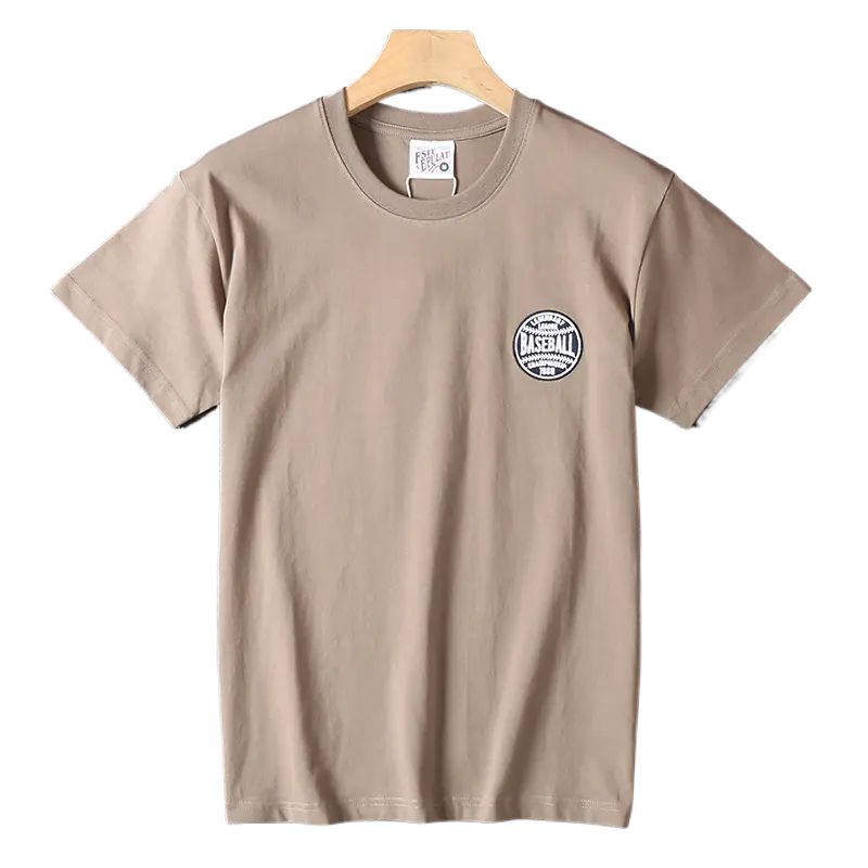 2025 Summer New American Retro Short Sleeve O-neck Sticker Printed T-shirt Men's Fashion 100% Cotton Washed Casual Youth Tops
