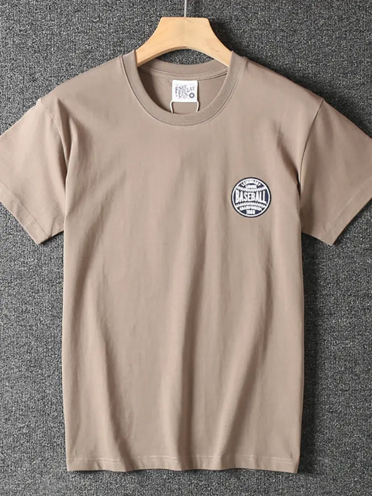2025 Summer New American Retro Short Sleeve O-neck Sticker Printed T-shirt Men's Fashion 100% Cotton Washed Casual Youth Tops