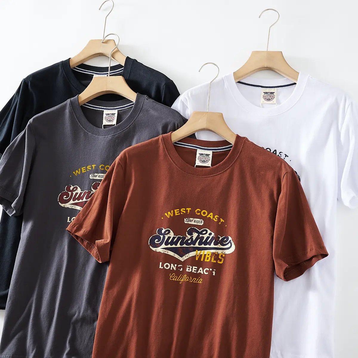 2025 Summer New American Retro Short Sleeve O-neck Letter Printed T-shirt Men's Fashion 100% Cotton Washed Casual Youth Tops