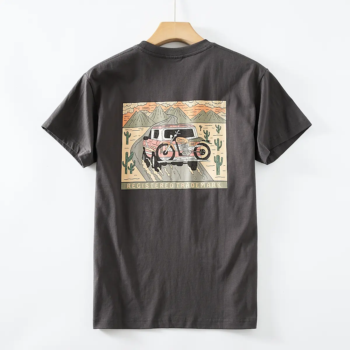 2025 Summer American Retro Short Sleeve O-neck Double Side Printed T-shirt Men's Fashion 100% Cotton Washed Casual Youth Tops
