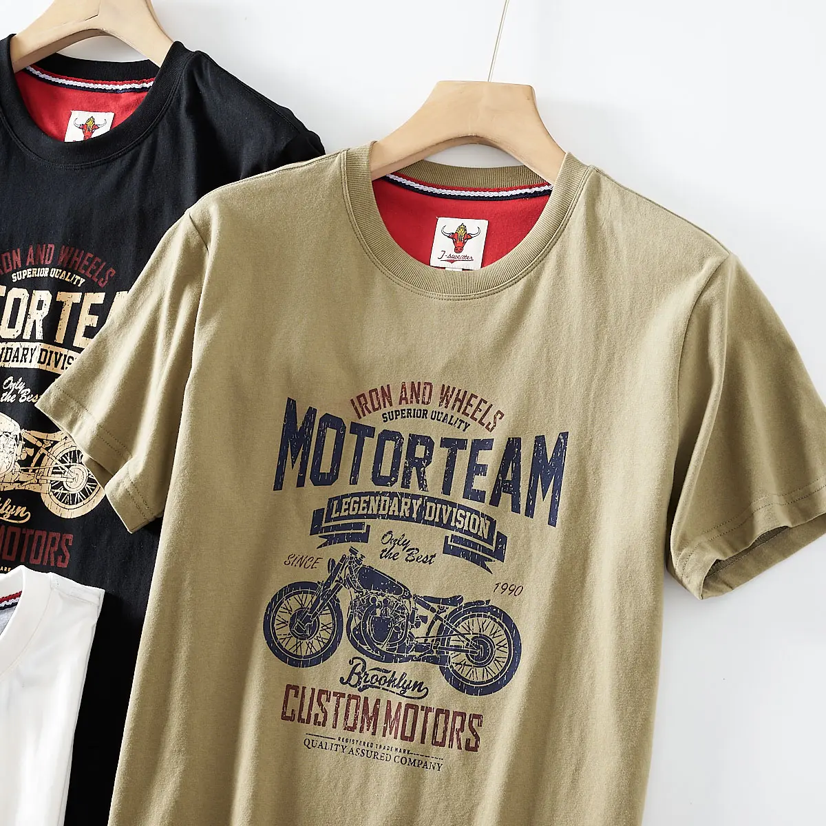 2025 Summer American Retro Short Sleeve O-neck Letter Motorcycle Printed T-shirt Men's Fashion 100% Cotton Washed Casual Tops