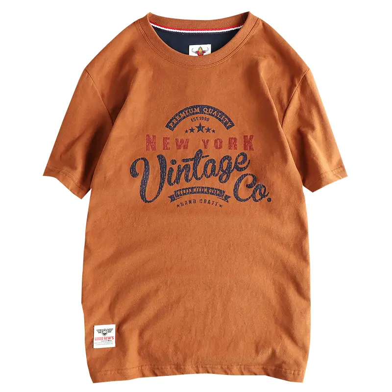 2025 Summer New American Retro Short Sleeve O-neck Letter Printed T-shirt Men's Fashion 100% Cotton Washed Casual Youth Tops