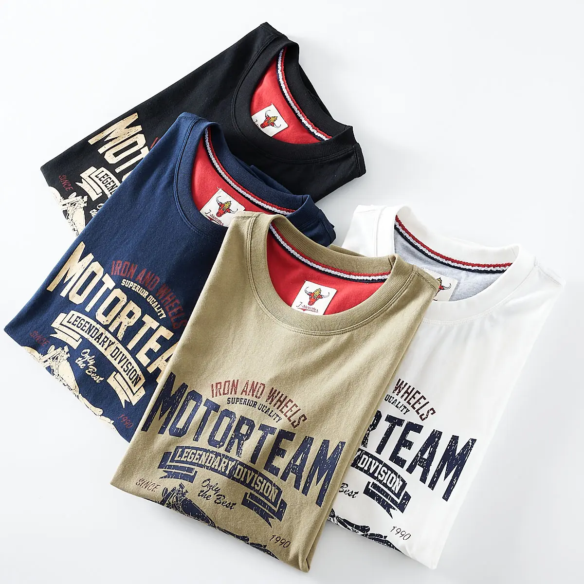 2025 Summer American Retro Short Sleeve O-neck Letter Motorcycle Printed T-shirt Men's Fashion 100% Cotton Washed Casual Tops