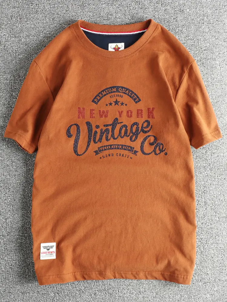 2025 Summer New American Retro Short Sleeve O-neck Letter Printed T-shirt Men's Fashion 100% Cotton Washed Casual Youth Tops