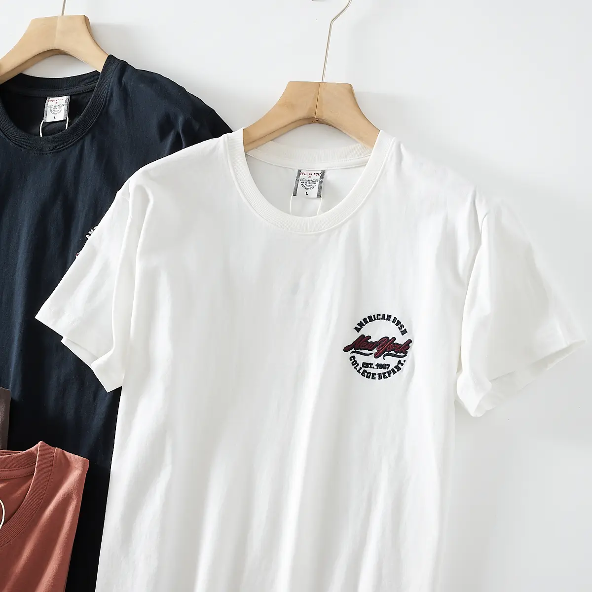 2025 Summer New American Retro Short Sleeve O-neck Letter Embroidery T-shirt Men's Fashion 100% Cotton Washed Casual Youth Tops