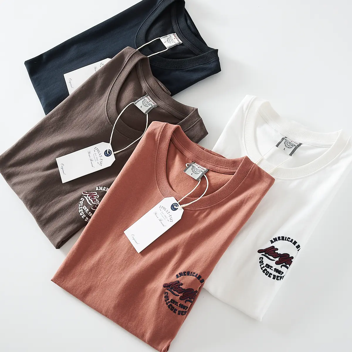 2025 Summer New American Retro Short Sleeve O-neck Letter Embroidery T-shirt Men's Fashion 100% Cotton Washed Casual Youth Tops