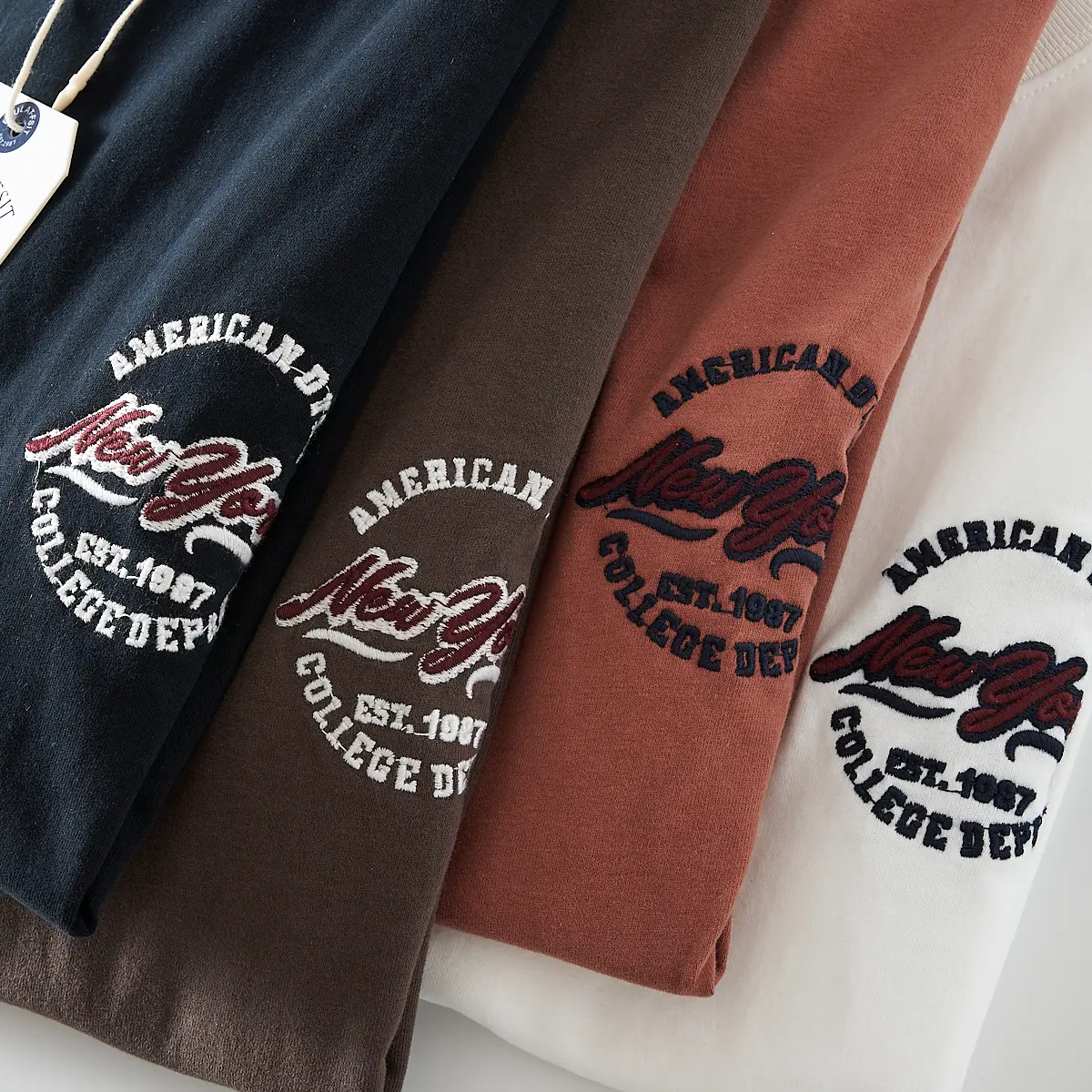 2025 Summer New American Retro Short Sleeve O-neck Letter Embroidery T-shirt Men's Fashion 100% Cotton Washed Casual Youth Tops