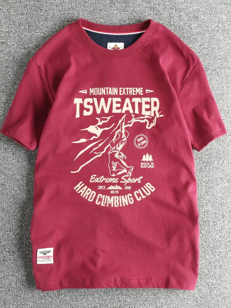 Summer New American Retro Short Sleeve O-neck Outdoor Element Pattern T-shirt Men's Fashion 100% Cotton Washed Casual Youth Tops