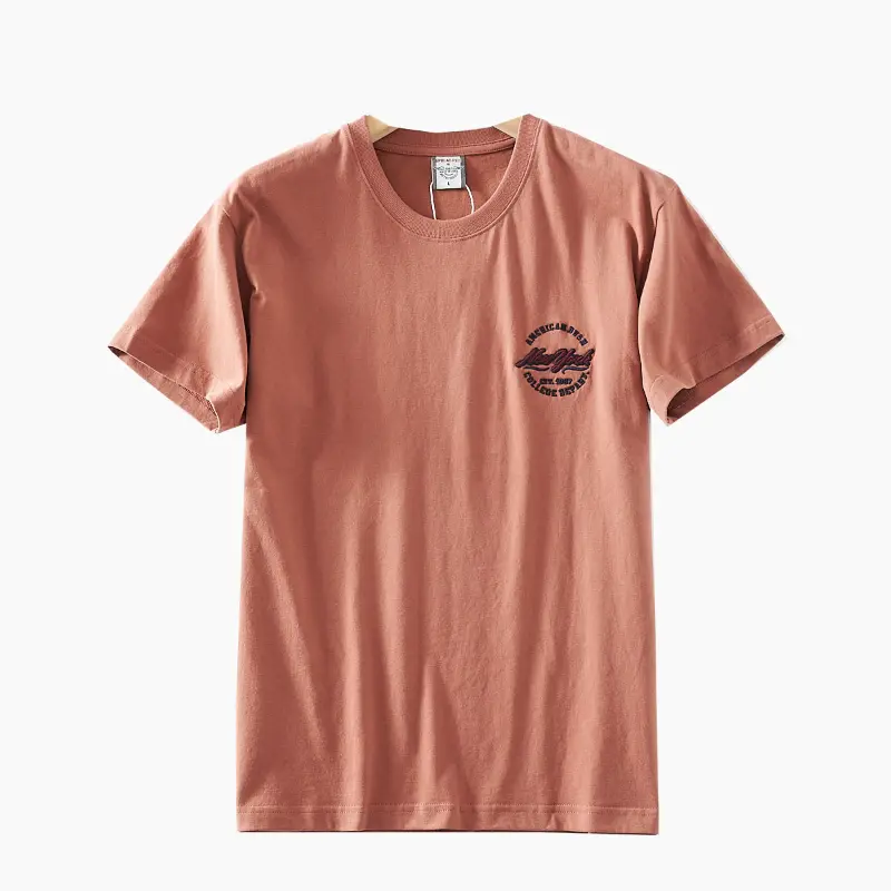 2025 Summer New American Retro Short Sleeve O-neck Letter Embroidery T-shirt Men's Fashion 100% Cotton Washed Casual Youth Tops