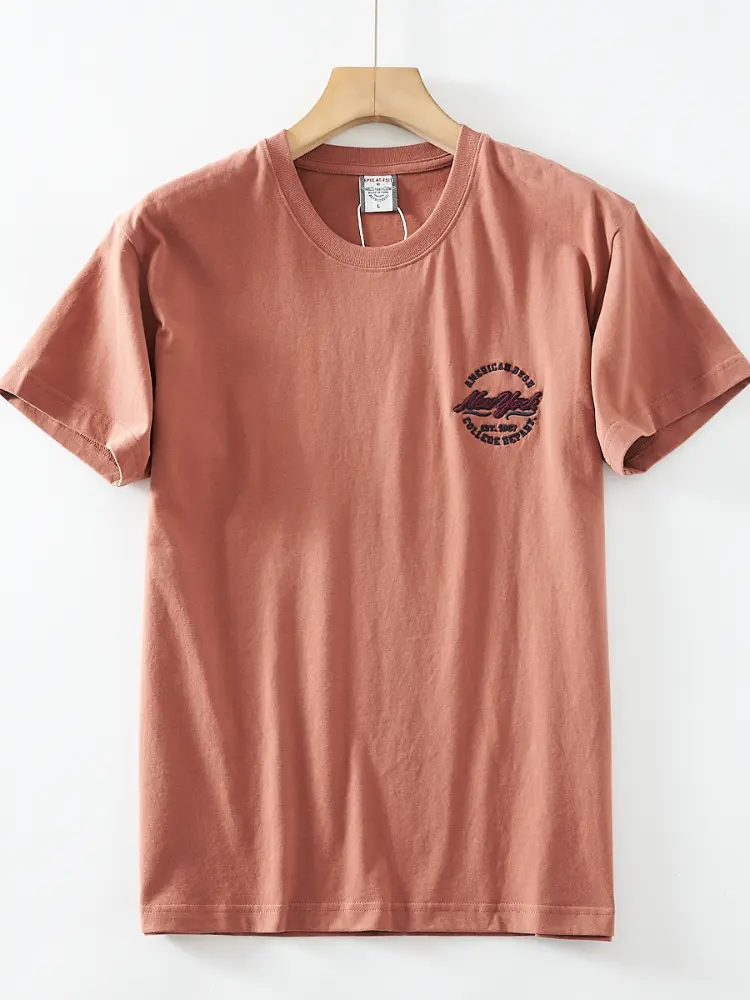 2025 Summer New American Retro Short Sleeve O-neck Letter Embroidery T-shirt Men's Fashion 100% Cotton Washed Casual Youth Tops