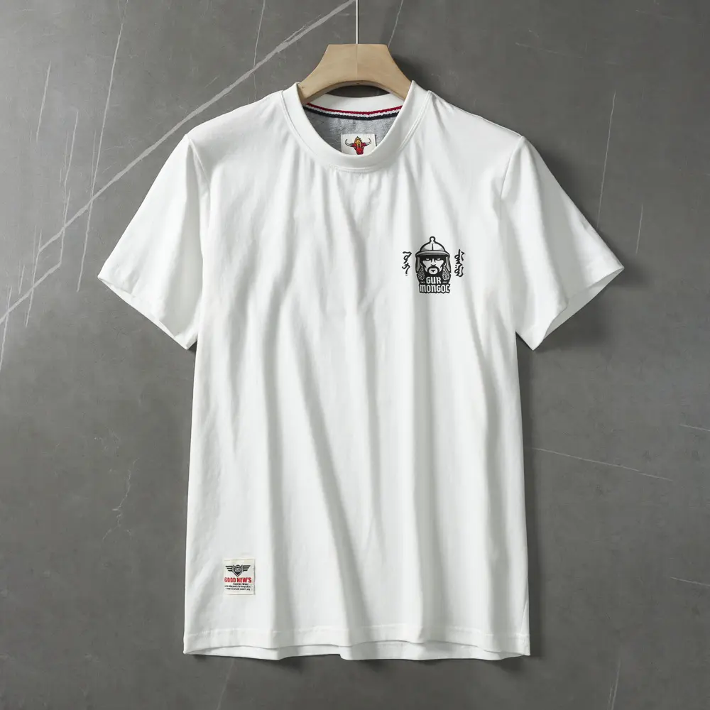 2025 Summer Japanese Retro Short Sleeve O-neck Letter Folk Style Printed T-shirt Men's Fashion 100% Cotton Washed Casual Tops