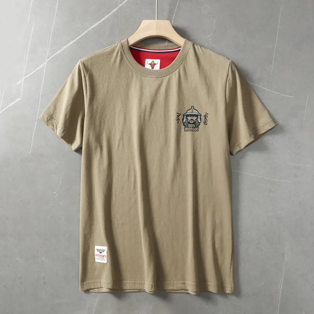 2025 Summer Japanese Retro Short Sleeve O-neck Letter Folk Style Printed T-shirt Men's Fashion 100% Cotton Washed Casual Tops