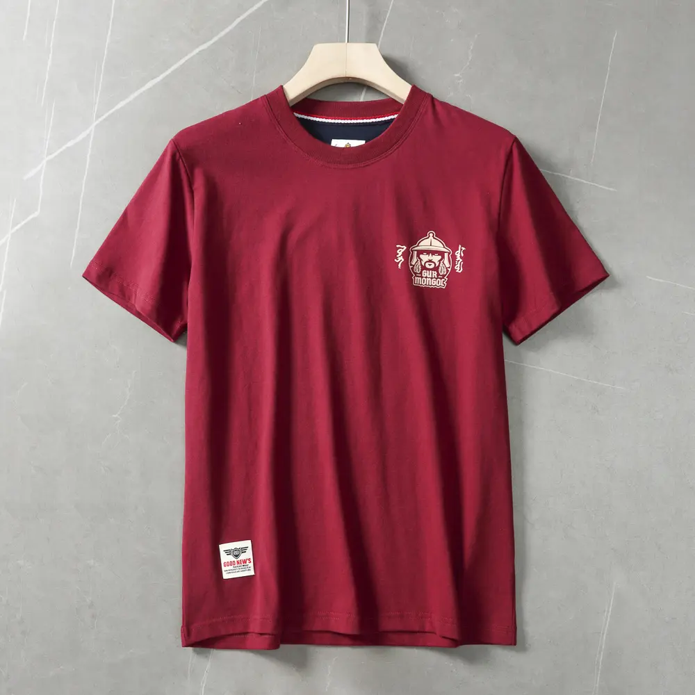 2025 Summer Japanese Retro Short Sleeve O-neck Letter Folk Style Printed T-shirt Men's Fashion 100% Cotton Washed Casual Tops