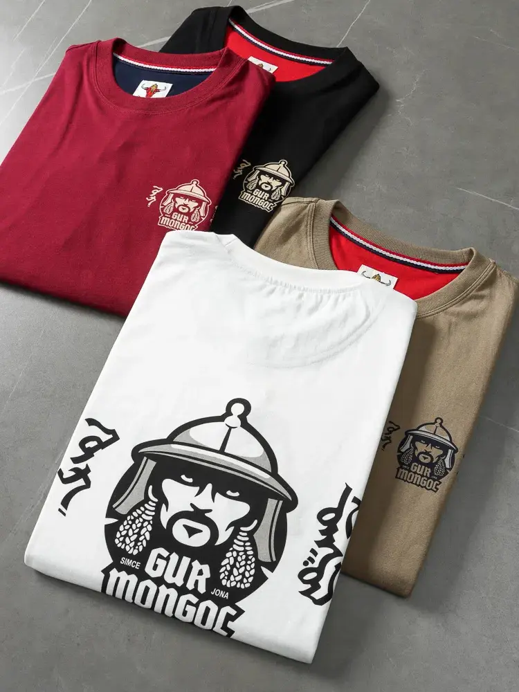 2025 Summer Japanese Retro Short Sleeve O-neck Letter Folk Style Printed T-shirt Men's Fashion 100% Cotton Washed Casual Tops