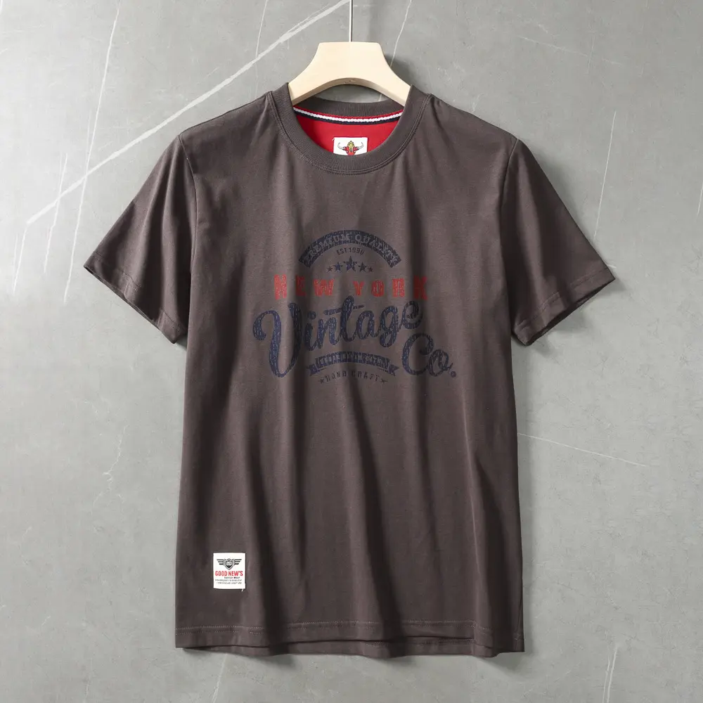 2025 Summer New American Retro Short Sleeve O-neck Letter Printed T-shirt Men's Fashion 100% Cotton Washed Casual Sports Tops