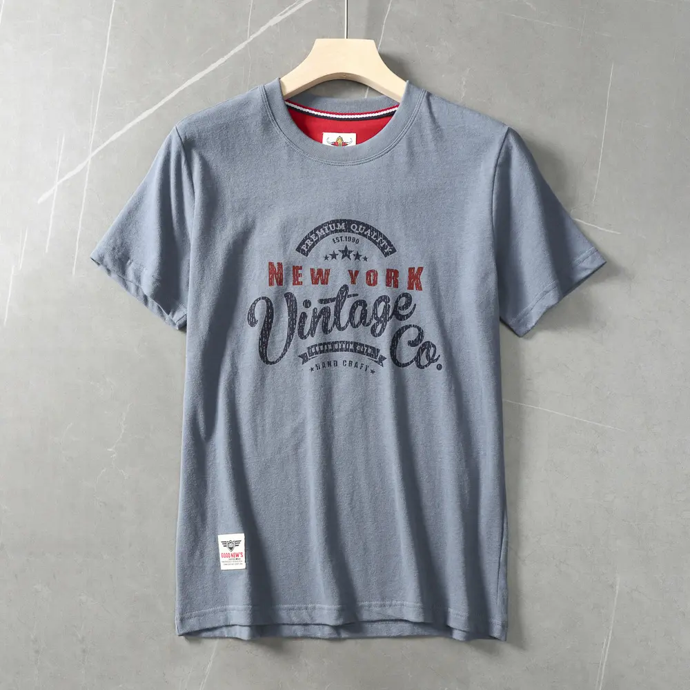 2025 Summer New American Retro Short Sleeve O-neck Letter Printed T-shirt Men's Fashion 100% Cotton Washed Casual Sports Tops