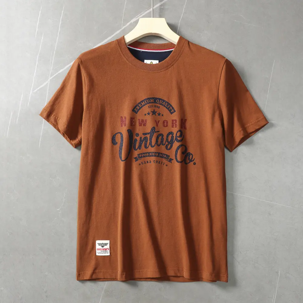 2025 Summer New American Retro Short Sleeve O-neck Letter Printed T-shirt Men's Fashion 100% Cotton Washed Casual Sports Tops