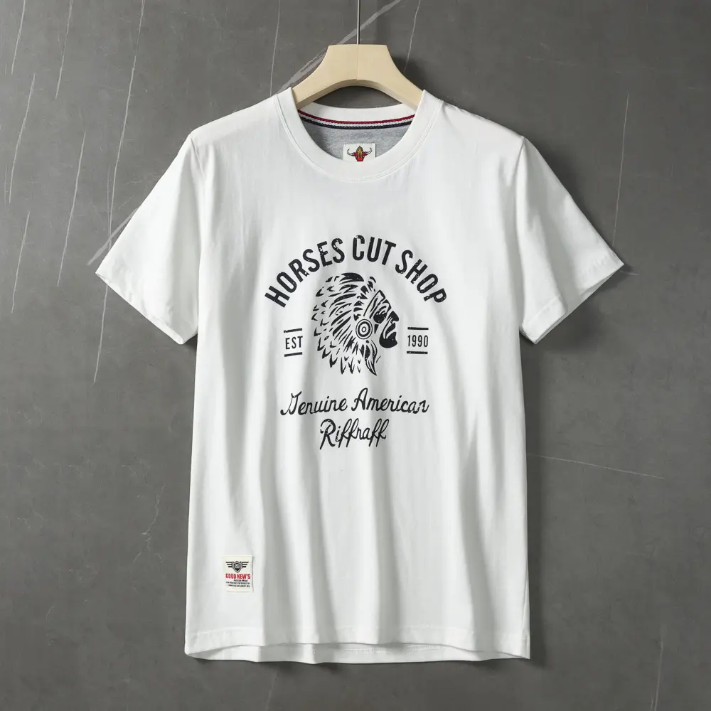 2025 Summer New American Retro Short Sleeve O-neck Letter Chief Printed T-shirt Men's Fashion 100% Cotton Washed Casual Tops