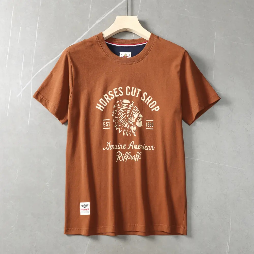 2025 Summer New American Retro Short Sleeve O-neck Letter Chief Printed T-shirt Men's Fashion 100% Cotton Washed Casual Tops
