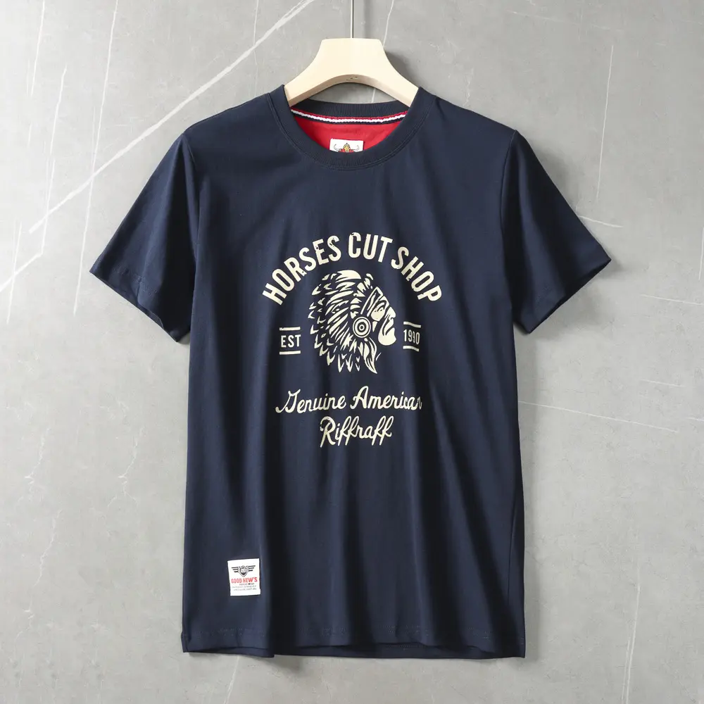 2025 Summer New American Retro Short Sleeve O-neck Letter Chief Printed T-shirt Men's Fashion 100% Cotton Washed Casual Tops