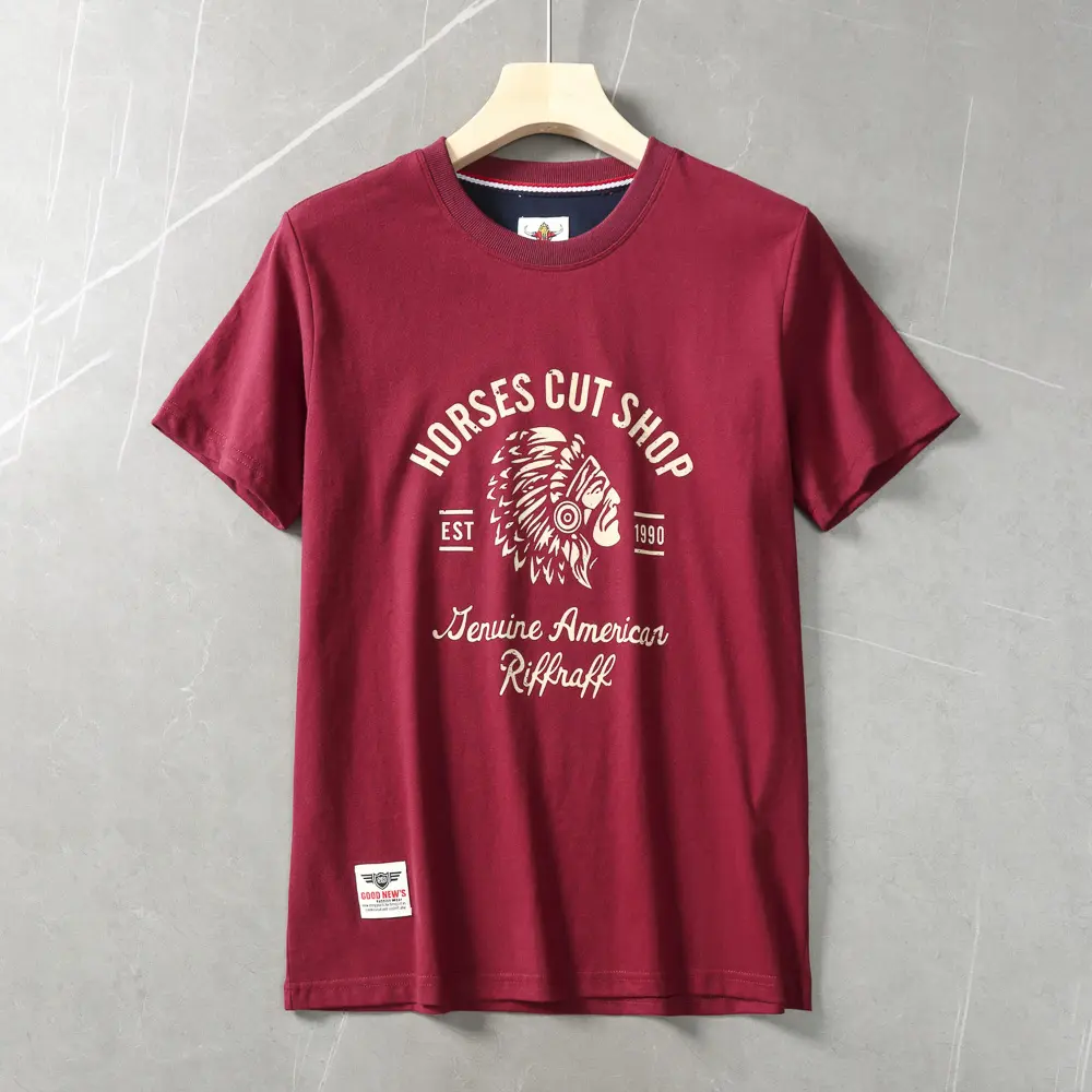 2025 Summer New American Retro Short Sleeve O-neck Letter Chief Printed T-shirt Men's Fashion 100% Cotton Washed Casual Tops