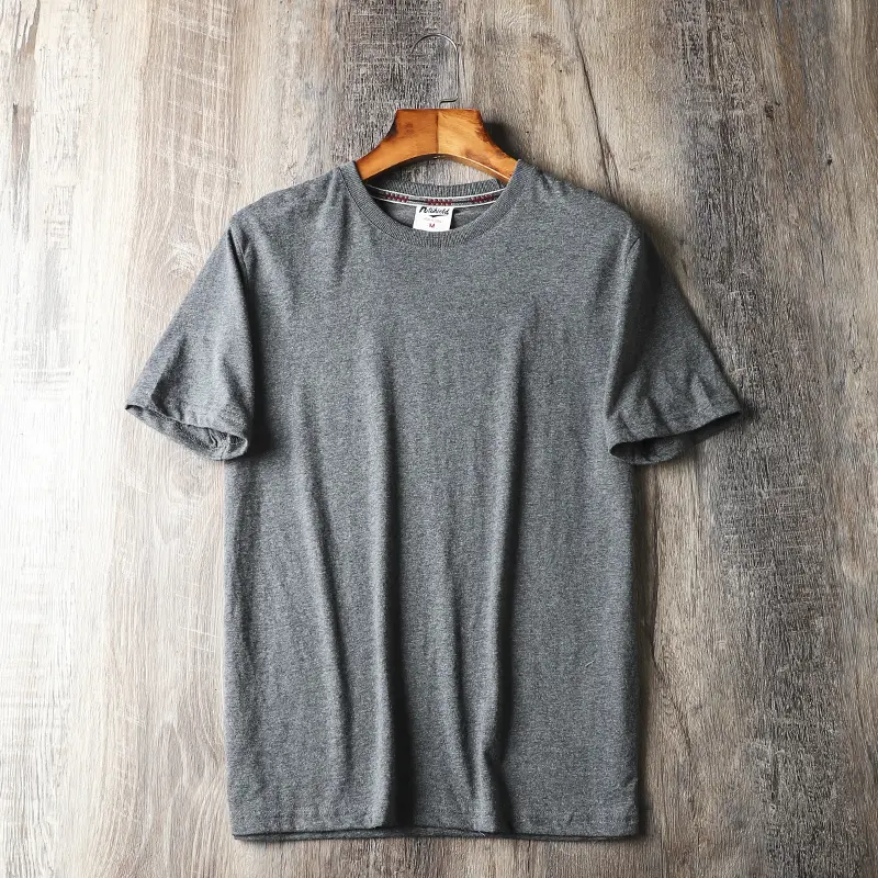 2025 Summer New American Retro Short Sleeve O-neck Solid Color T-shirt Men's Fashion 100% Cotton Washed Casual Terry Cloth Tops