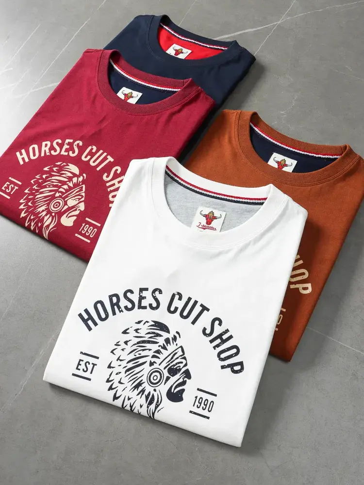 2025 Summer New American Retro Short Sleeve O-neck Letter Chief Printed T-shirt Men's Fashion 100% Cotton Washed Casual Tops