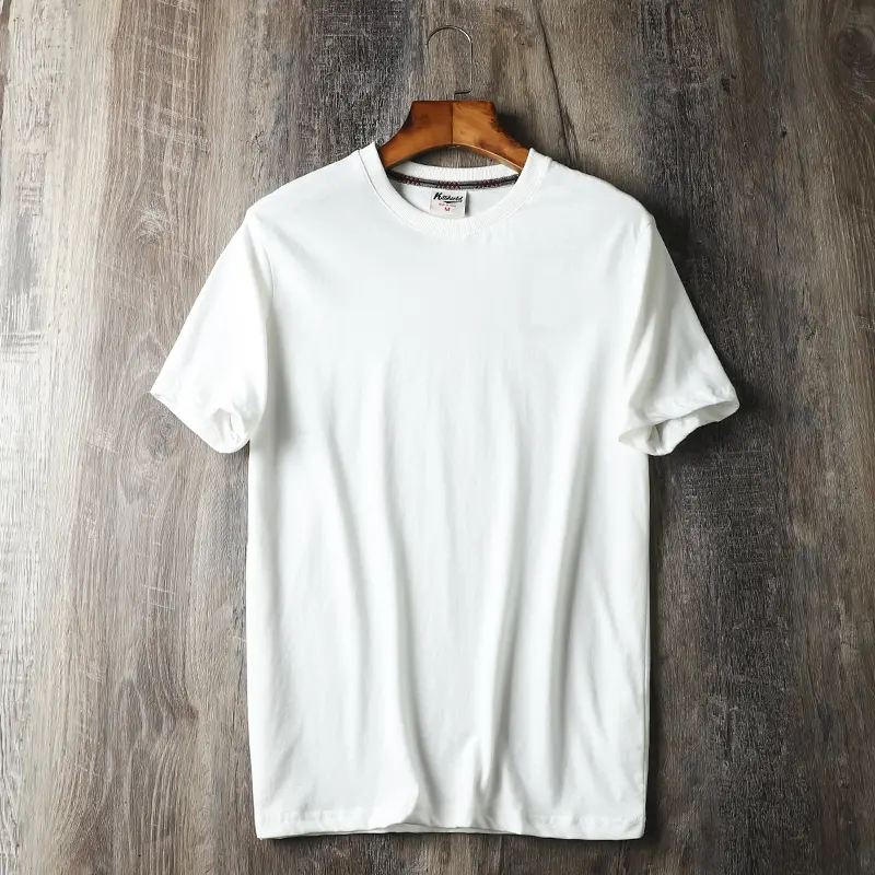 2025 Summer New American Retro Short Sleeve O-neck Solid Color T-shirt Men's Fashion 100% Cotton Washed Casual Terry Cloth Tops