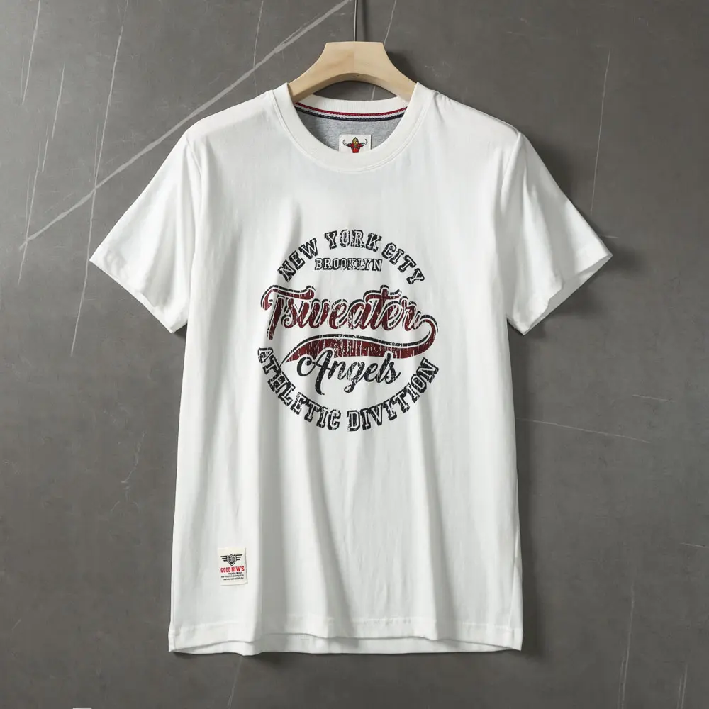 2025 Summer New American Retro Short Sleeve O-neck Letter Printed T-shirt Men's Fashion 100% Cotton Washed Casual Sports Tops