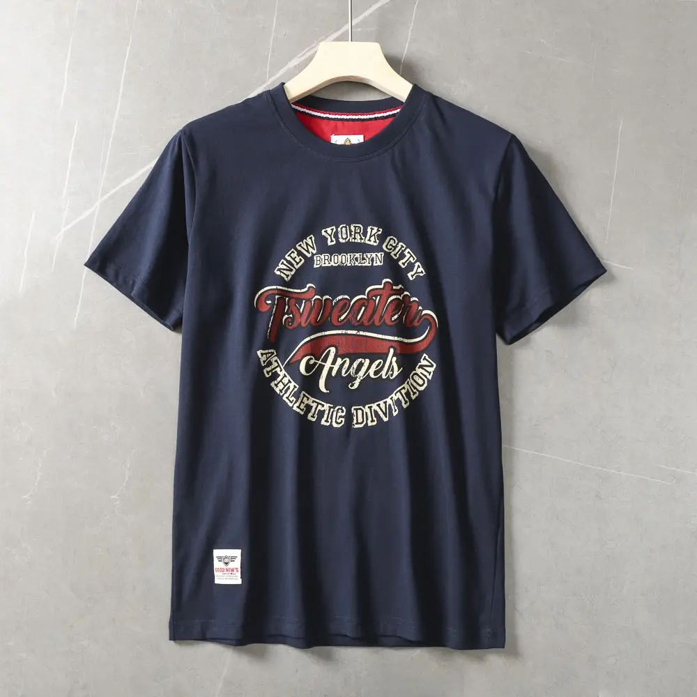 2025 Summer New American Retro Short Sleeve O-neck Letter Printed T-shirt Men's Fashion 100% Cotton Washed Casual Sports Tops