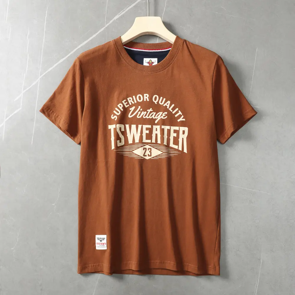 2025 Summer New American Retro Short Sleeve O-neck Letter Printed T-shirt Men's Fashion 100% Cotton Washed Casual Sports Tops
