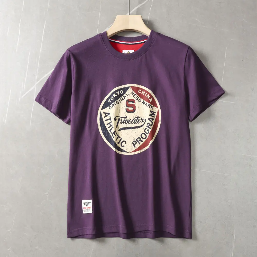 2025 Summer New American Retro Short Sleeve O-neck Letter Printed T-shirt Men's Fashion 100% Cotton Washed Casual Sports Tops
