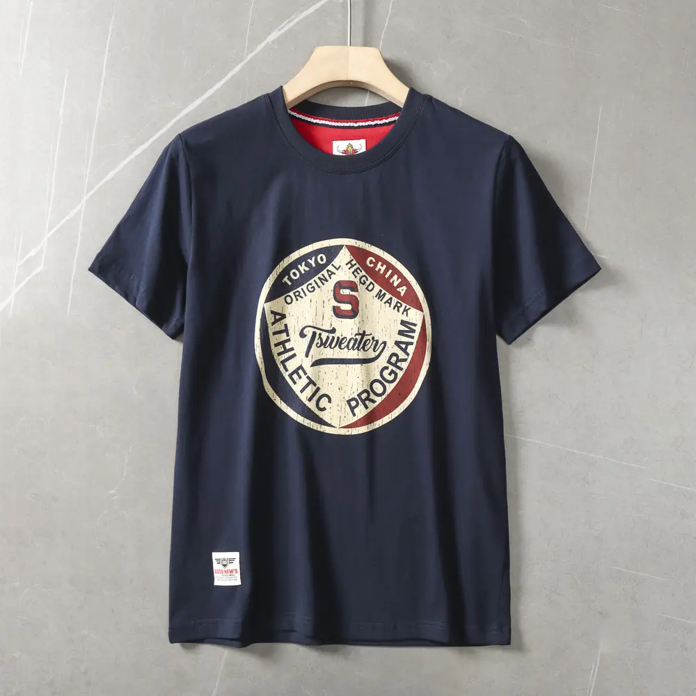 2025 Summer New American Retro Short Sleeve O-neck Letter Printed T-shirt Men's Fashion 100% Cotton Washed Casual Sports Tops