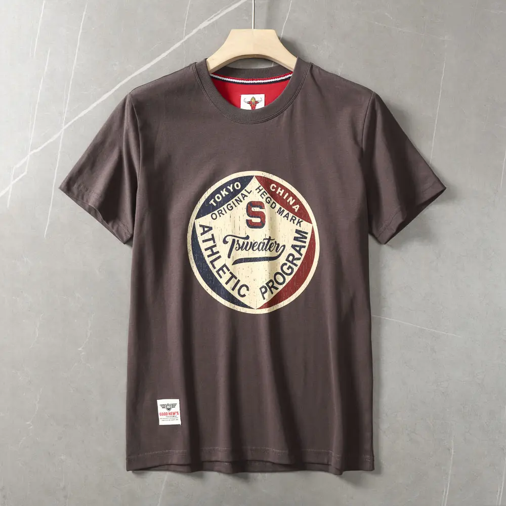 2025 Summer New American Retro Short Sleeve O-neck Letter Printed T-shirt Men's Fashion 100% Cotton Washed Casual Sports Tops