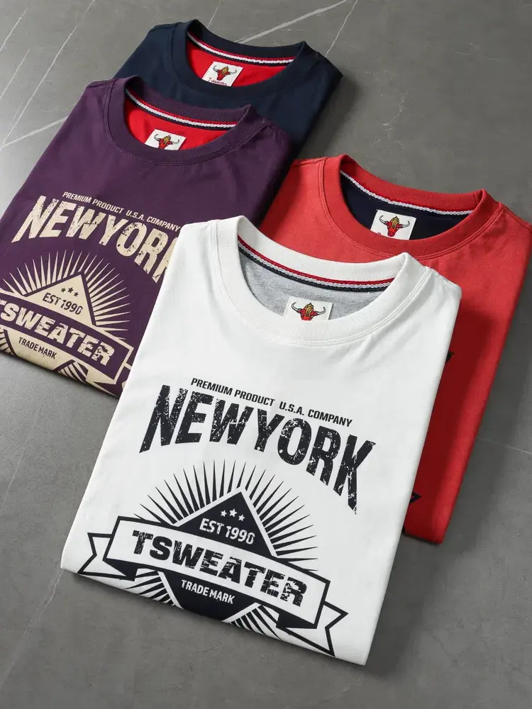 2025 Summer New American Retro Short Sleeve O-neck Letter Printed T-shirt Men's Fashion 100% Cotton Washed Casual Sports Tops