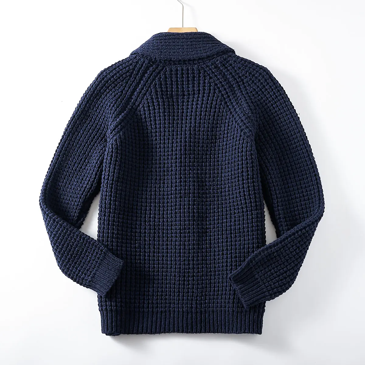 2025 Autumn and Winter New American Retro Long Sleeve Shawl Collar Knitted Sweater Men's 100% Wool Warm Casual Cardigan Jacket