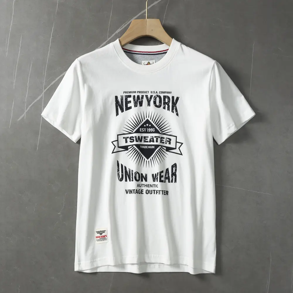 2025 Summer New American Retro Short Sleeve O-neck Letter Printed T-shirt Men's Fashion 100% Cotton Washed Casual Sports Tops