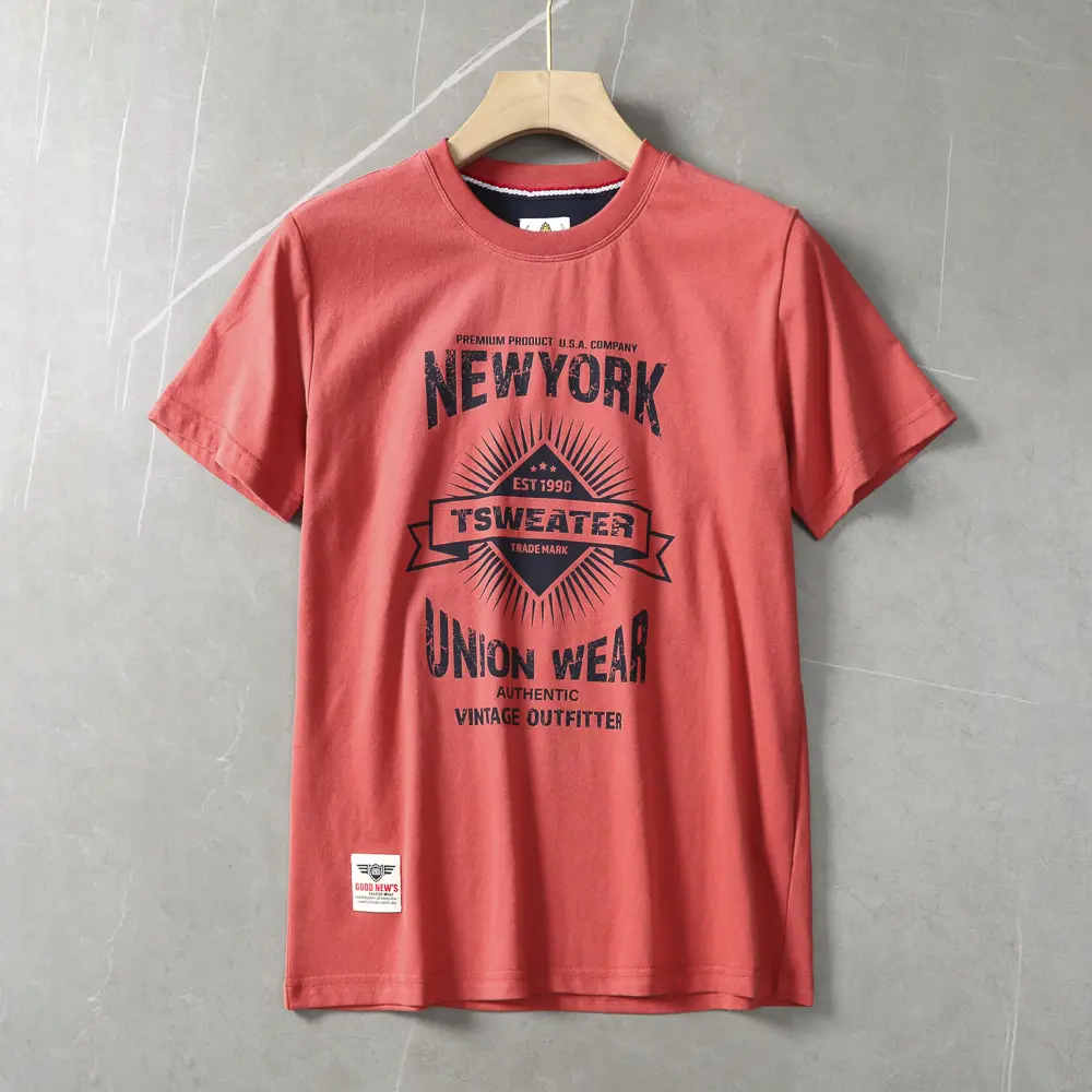 2025 Summer New American Retro Short Sleeve O-neck Letter Printed T-shirt Men's Fashion 100% Cotton Washed Casual Sports Tops