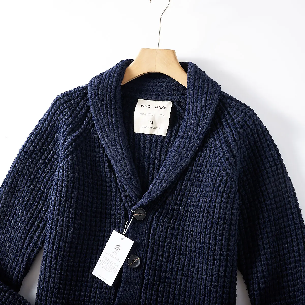 2025 Autumn and Winter New American Retro Long Sleeve Shawl Collar Knitted Sweater Men's 100% Wool Warm Casual Cardigan Jacket