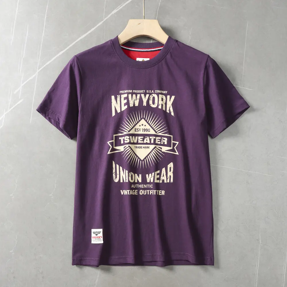 2025 Summer New American Retro Short Sleeve O-neck Letter Printed T-shirt Men's Fashion 100% Cotton Washed Casual Sports Tops