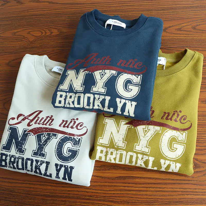 2026 Spring New American Retro Long Sleeve O-neck Letter Printed Sweatshirts Men's Fashion 85% Cotton Pullover Casual Sportwear